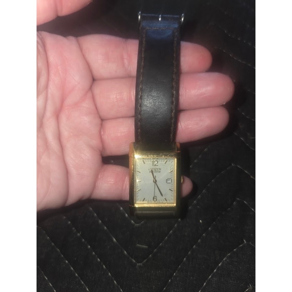 Citizen Mens Eco Drive  - Date Leather Strap Gold Tone NEEDS BATTERY